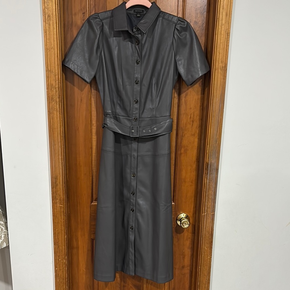 Elegant Gray Imitation Leather Dress